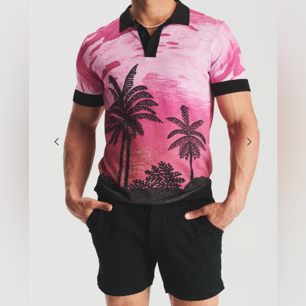 SER.O.YA Rafael Polo Palm Tree Pink Mens NWOT✨🌴
